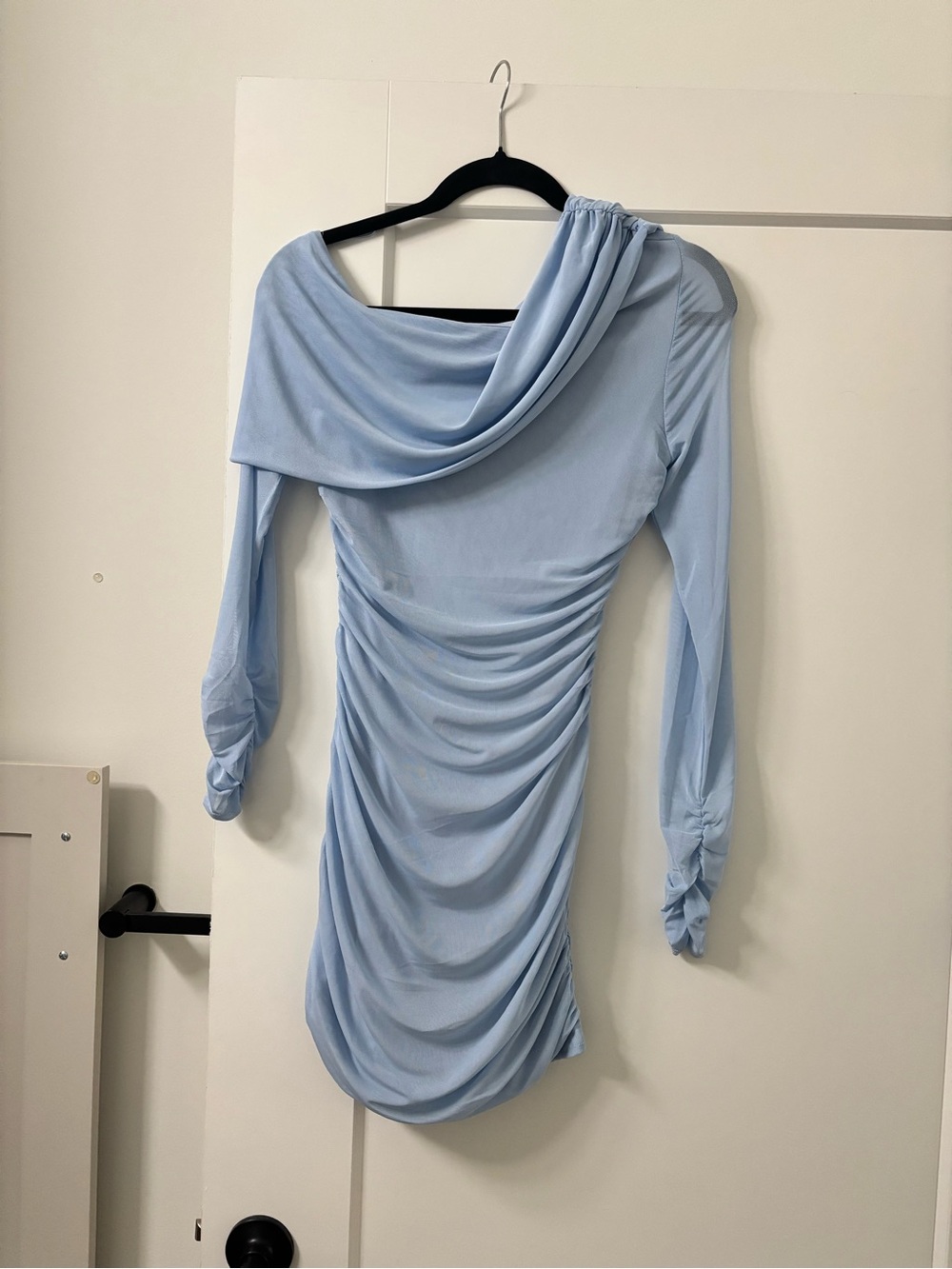 Vici Pale Blue One-Shoulder Ruched Draped Dress